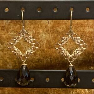 14K Yellow Gold and Smoky Topaz Dangle/Drop Earrings by ZRW Made in Israel